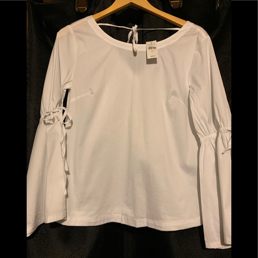 BNWT- Loft white blouse with tie sleeves